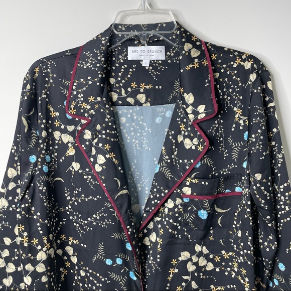 Bed to Brunch Botanical Floral Print Pajama Loungewear Notch Collar Button Shirt - Picture 4 of 13